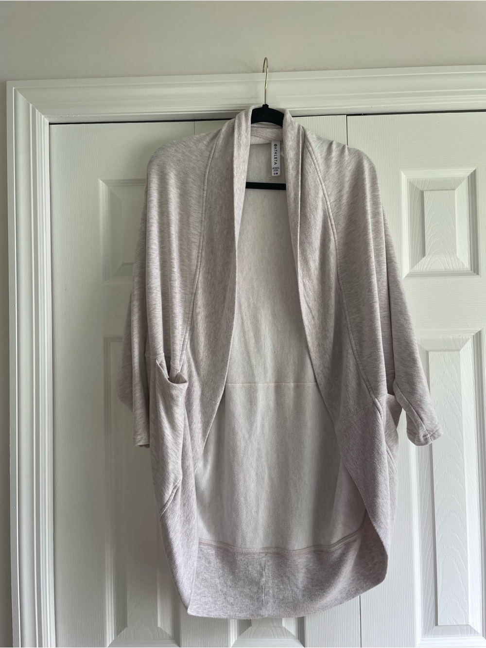 Athleta Light Gray Draped Open-Front Cardigan